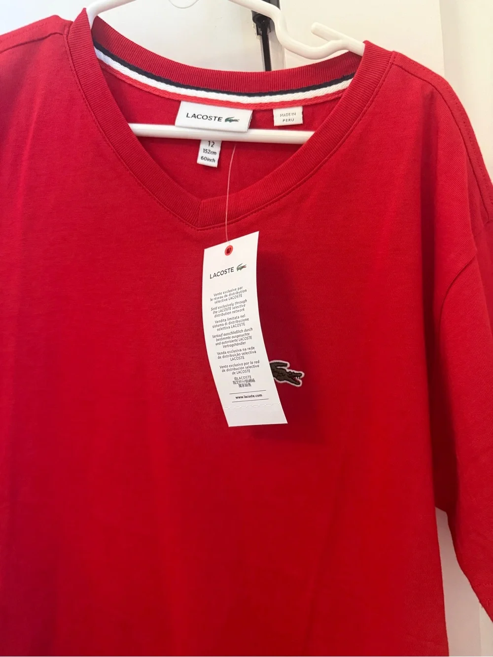 Lacoste Red Short Sleeve Crew Tee with Crocodile Logo NWT